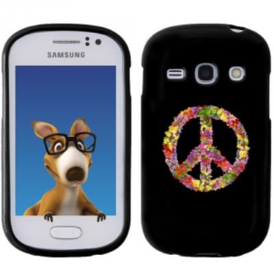Coque Souple en gel noir pour Galaxy Fame avec impression Motifs Peace and Love fleuri