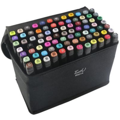 Kit de 80 Feutres Marqueur Huile-alcool Double 1mm-6mm 80 Couleurs Graphique + Sac de Crayon pour la décoration intérieure Noir