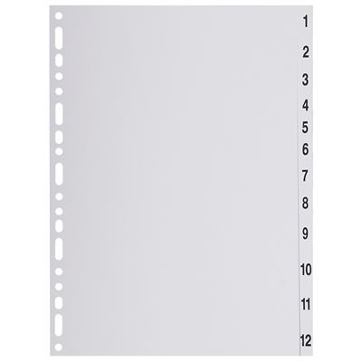 Intercalaires num. 1-12 polypro. 130 mic gris