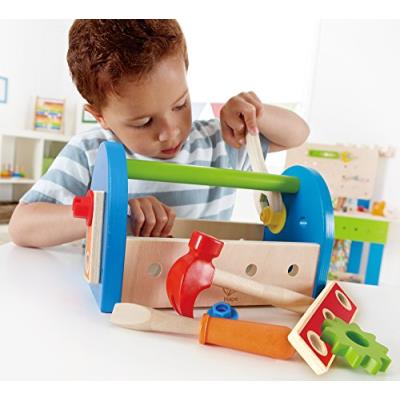 Hape construction - 3602453 - jeu d'imitation - caisse à outils avec marteau - tournevis - vis - en boîte - 30 x 12 x 5 cm