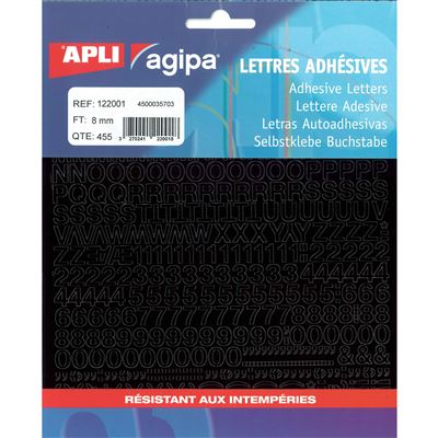 Alphabet, chiffres et symboles autocollant 8 x 8 mm noir - apli agipa