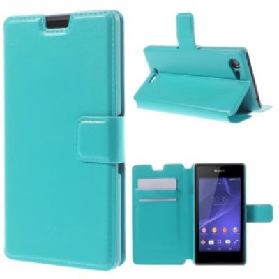 Etui type portefeuille bleu pour Sony Xperia-E3 avec rabat latéral articulé fonction stand