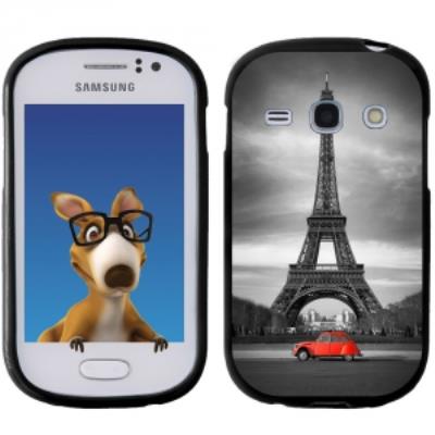 Coque Souple en gel noir pour Galaxy Fame avec impression Motifs Paris et 2CV rouge