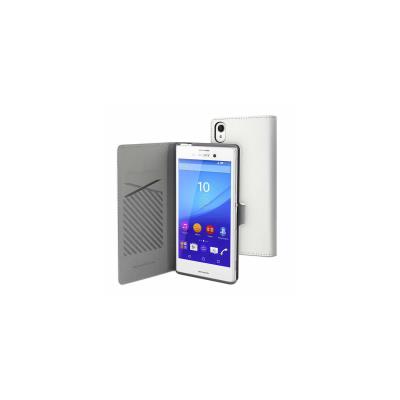 Muvit MFX slim s folio - Flip cover voor mobiele telefoon - polycarbonaat, imitatieleer - wit - voor Sony XPERIA M4 Aqua, M4 Aqua Dual