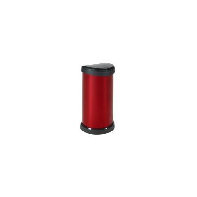 Poubelle 40 L plastique Touch, aspect métal rouge