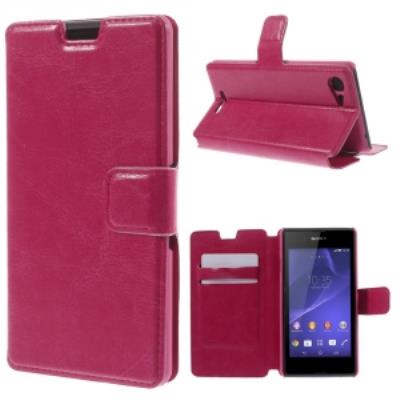 Etui type portefeuille fushia pour Sony Xperia-E3 avec rabat latéral articulé fonction stand