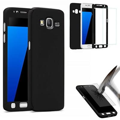 Coque Etui Housse Protection intégrale Noir Vitre Verre Trempé pour Samsung Galaxy A5 2016