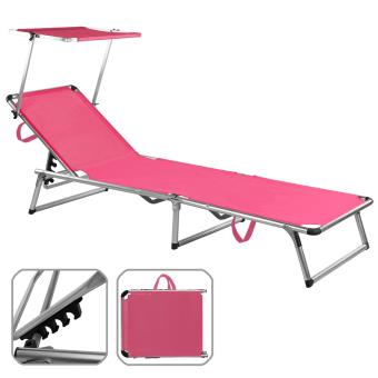 Chaise longue de jardin rose en aluminium avec parasol réglable ... Chaise longue de jardin rose en aluminium avec parasol réglable ...
