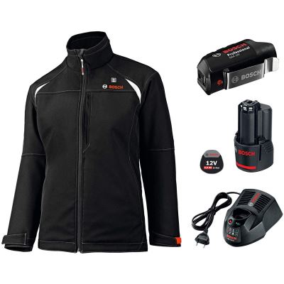 Bosch Professional Veste Chauffante GHJ 12+18V Unisexe (Batterie 2,0 Ah, 12/18 V, Noire, Taille XS, dans Carton)