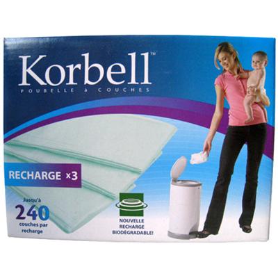 Korbell - Pack de 3 recharges pour poubelle à couches 15 litres