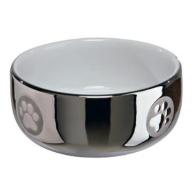 Ecuelle Chat, Céramique, 0,3 L/Ø 11 Cm, Argent/Blanc - Mon Animalerie