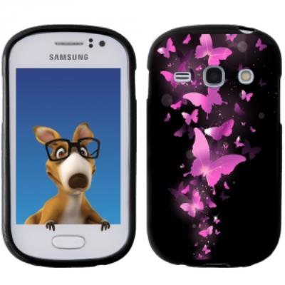 Coque Souple en gel noir pour Galaxy Fame avec impression Motifs papillons fushias