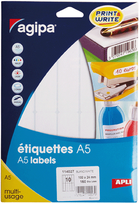 Agipa - Etiquette Adhesifs A5 100x24 - Etui 160