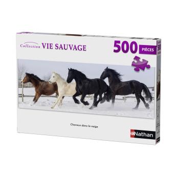 Puzzle 500 Pièces : Chevaux dans la Neige, Nathan