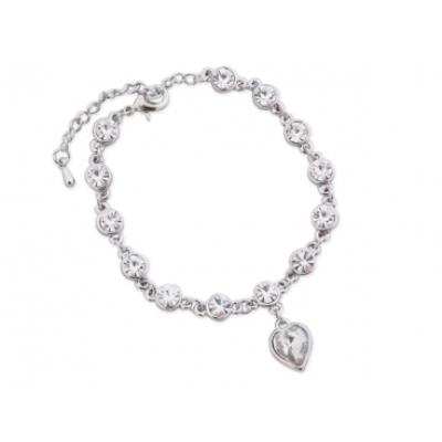 Bracelet tout argenté et faux diamants blancs, avec coeur bijou fantaisie pas cher