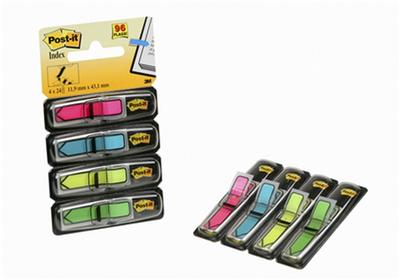 Index Post-it - 4 x 24 index Flèches de couleurs vives Jaune, Vert, Rose et Bleu 12x44mm