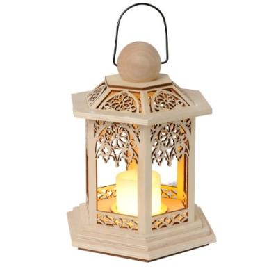 star 270-37 german christmas lanterne en bois à piles led vacillante naturel 20 x 14 cm