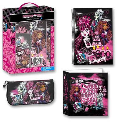Monster High - Set 3 pièces - Trousse, Classeur et Cahier à Spirales - Collection \