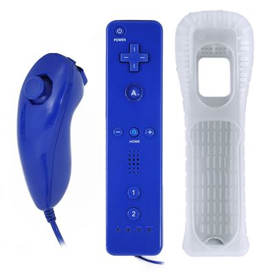 Manette Wii Motion plus + Nunchuck + housse compatible compatible avec Nintendo WII WII mini WII U bleu foncé