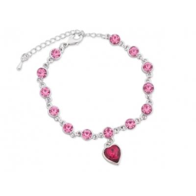 Bracelet aux faux diamants roses et coeur bijou fantaisie pas cher