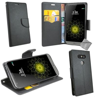 Housse etui coque pochette portefeuille pour LG G5 - NOIR / NOIR