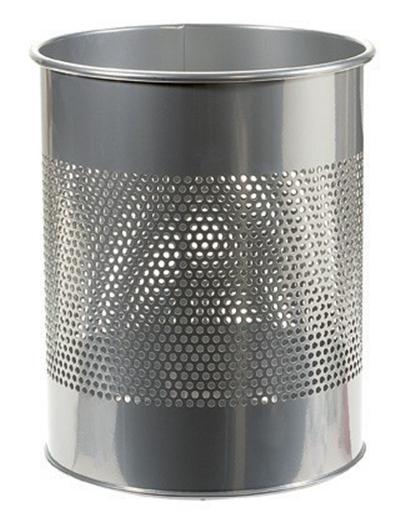 Corbeille à papiers acier perforé finition laqué, 15 litres gris alu