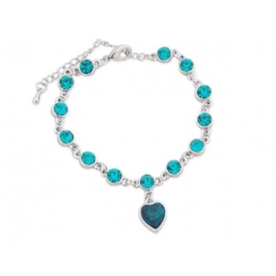 Bracelet argenté, coeur et faux diamants émeraude bijou fantaisie pas cher