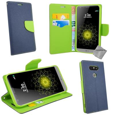 Housse etui coque pochette portefeuille pour LG G5 - BLEU / VERT