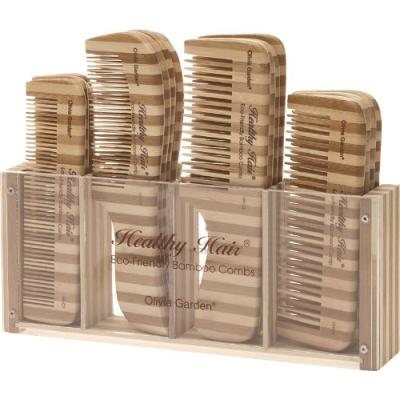 OLIVIA GARDEN LOT DE 16 PEIGNES EN BAMBOU HEALTHY HAIR, LIVRÉS DANS UN PRÉSENTOIR EN BAMBOU ET VERRE ACRYLIQUE