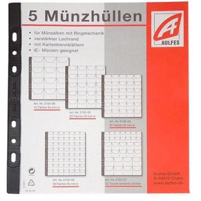 Aulfes - 2154-06 - feuilles transparentes en plastique - 12 pièces de monnaie - lot de 5