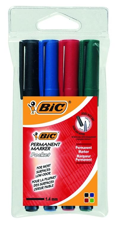Marqueur Permanent de poche Bic Marking Pocket 1445 pointe ogive - Etui x 4 couleurs