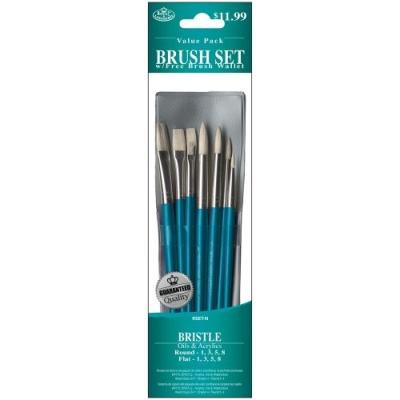 ROYAL & LANGNICKEL RSET-9154 SET DE PINCEAUX LANGUE DE CHAT RONDS/PLATS SOIES DE PORC 8 PIÈCES
