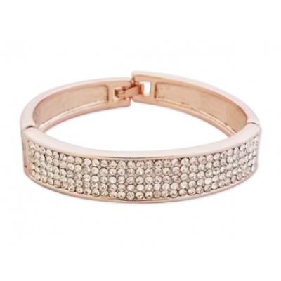 Bracelet doré large incrusté de strass blancs bijou fantaisie pas cher