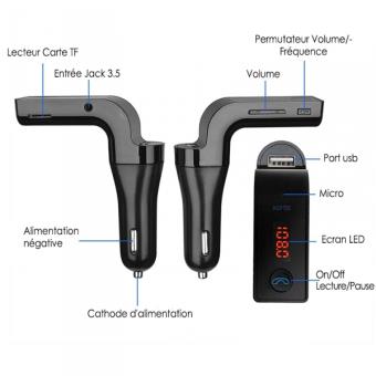 Car G7 Kit Bluetooth pour voiture / Lecteur Musique MP3 SD USB / Chargeur  noir à prix pas cher
