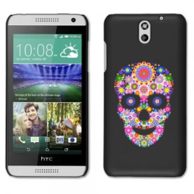 Coque noire pour HTC Desire 610 motif tête de mort en fleurs
