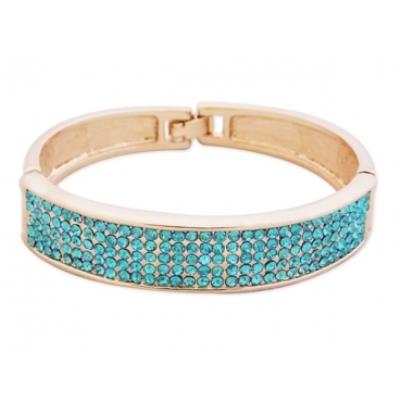 Large bracelet doré aux strass turquoise bijou fantaisie pas cher