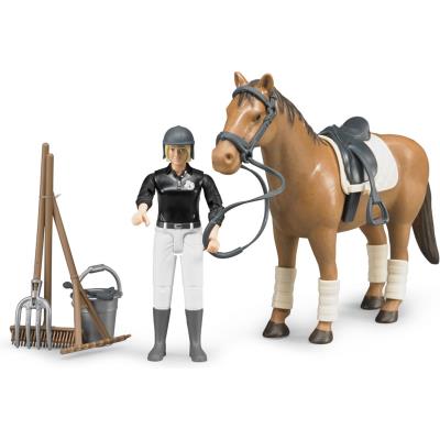 Kit D'Équitation Avec Accessoires, Personnage Et Cheval Ech:1/16