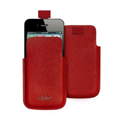 APPLE iPhone 4 Pouch puro avec système pull up cuir rouge iphone 4/4s