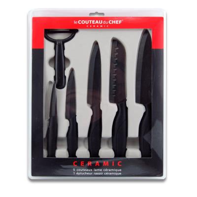 Le Couteau du Chef 447990 Coffret de 6 Couteaux Lame Céramique Noir 30 x 37 x 3,4 cm