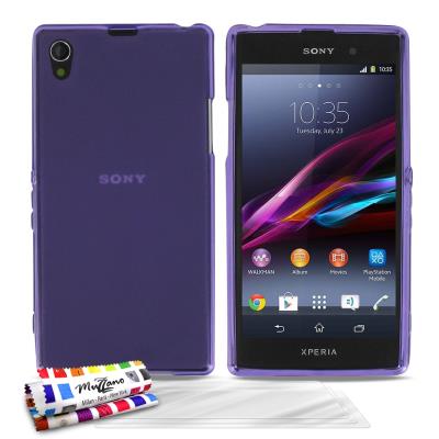 Coque Souple ORIGINAL Ultra Fine Violet Le Glossy Hybrid de MUZZANO pour SONY XPERIA Z1 + 3 Films de Protection Ecran UltraClear Pour SONY XPERIA Z1