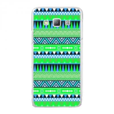 Coque rigide transparente pour Samsung Galaxy A7 avec impression Motifs aztèque bleu et vert