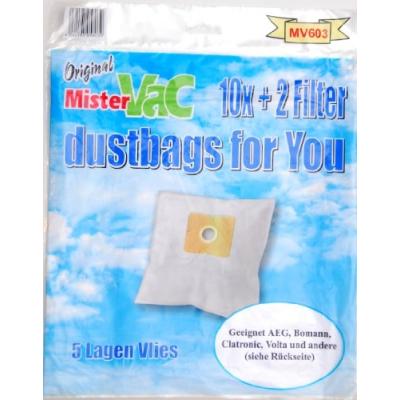 MISTERVAC MV 603 PACK ÉCONOMIQUE DE 20 SACS 5 COUCHES EN NON-TISSÉ ET 4 FILTRES POUR DIRT DEVIL TYPE M, PROGRESS PC / COMPARABLE