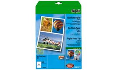 sigel - papier photo jet d'encre Top, A4m, brillant, 125 g/m2 extra blanc contenu: 25 feuilles (IP663)