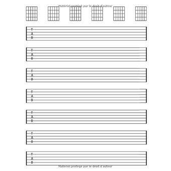 Cahier de musique pour guitare : 7 tablatures et 6 diagrammes d