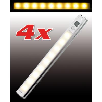 4 Réglettes LED avec détecteur de mouvement - blanc froid