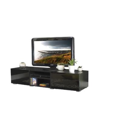 Banc tv 2 niches et 2 tiroirs-corps noir-façade noire laquée brillante/3053a7612l02