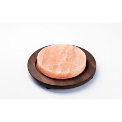 Pierre de sel rose arrondie base en bois couleur wengé