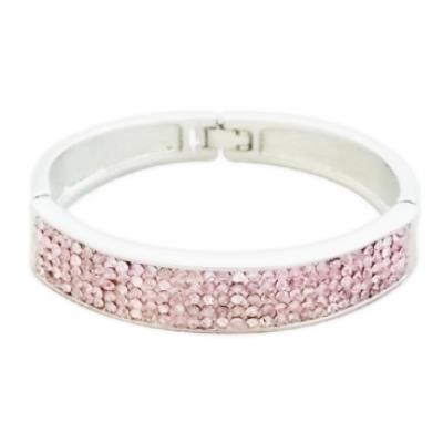 Bracelet large argenté aux strass roses bijou fantaisie pas cher
