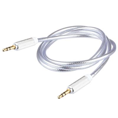 Lilware Câble Audio AUX 3.5mm Tressé En Vest De Nylon PVC Transparent 0.9M Mâle à Mâle. Argent
