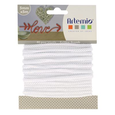 Cordon en tricotin tout fait blanc à5mm x 5m - artémio